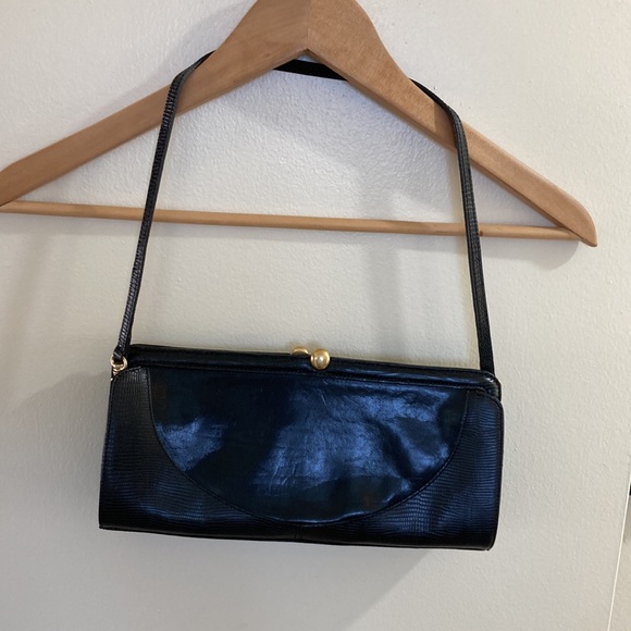 VINTAGE/GENUINE BRAHMÍN LEATHER BLACK HAND BAG. - Picture 6 of 11